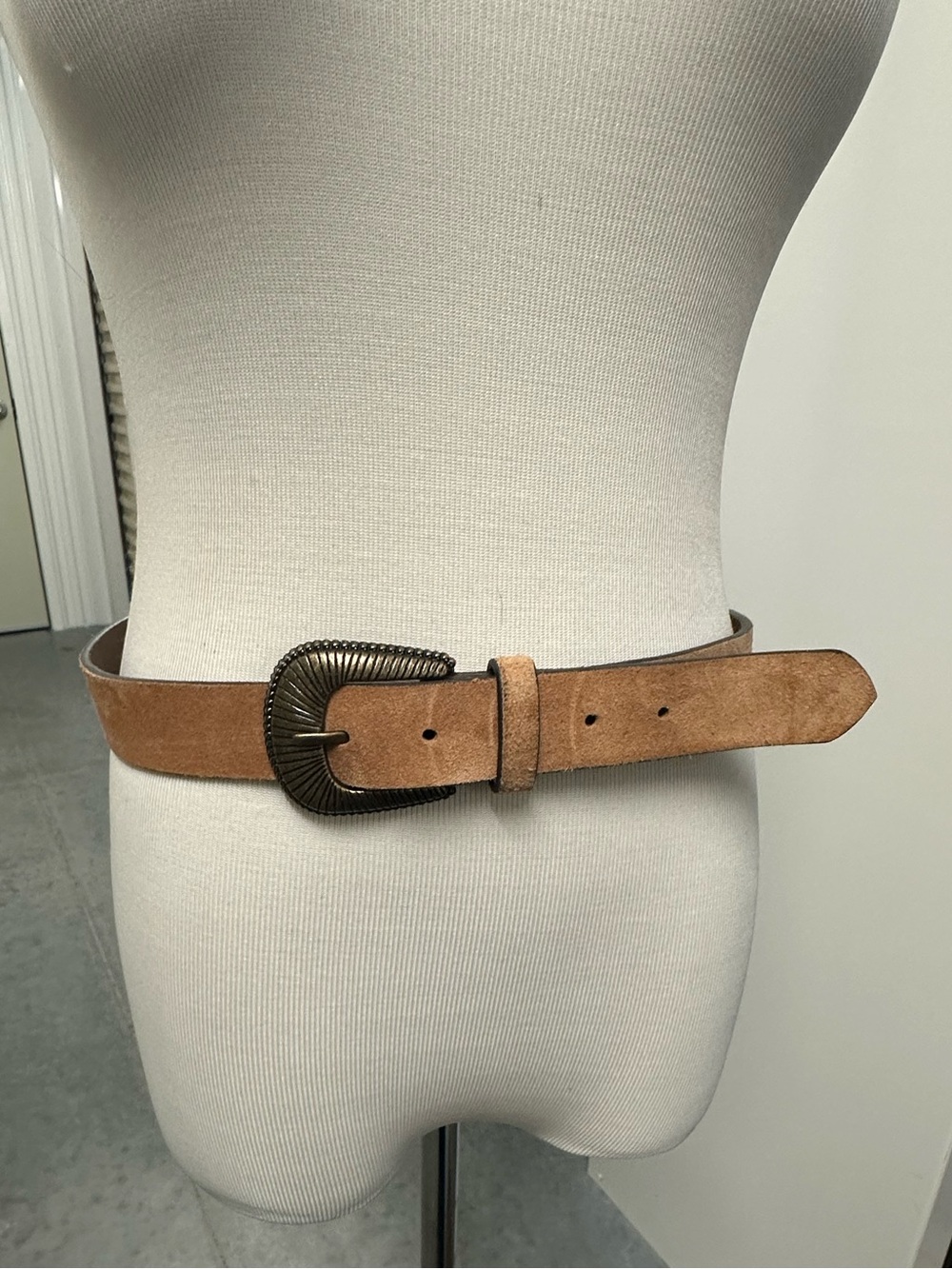 Suede Tan Western-Style Men’s Belt with Silver Buckle- Bohemian Coastal Cowgirl